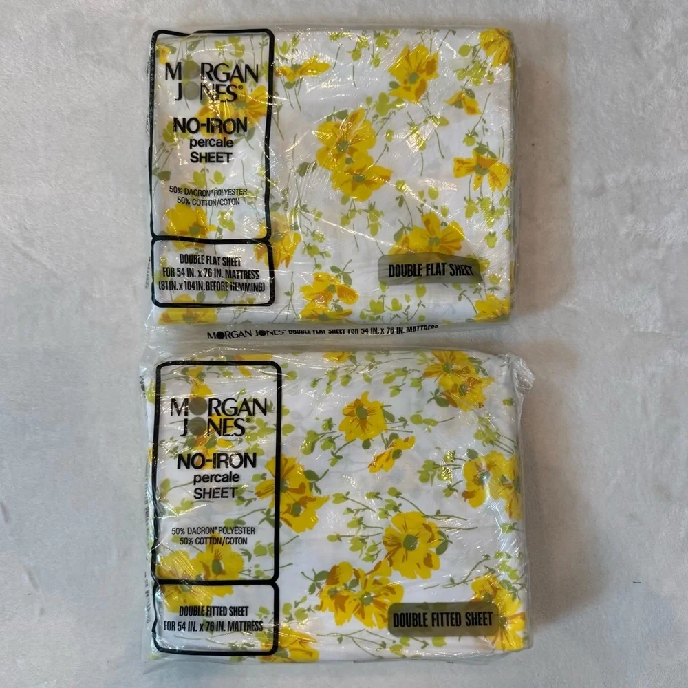 NOS Vintage 70s Yellow Floral Sheet Set by Morgan Jones